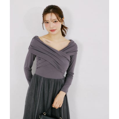 トッコクローゼット tocco closet オフショルカットソー×ラメレースドッキングワンピース｜詳細画像