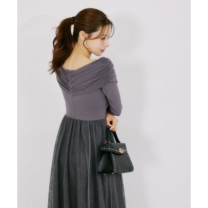 トッコクローゼット tocco closet オフショルカットソー×ラメレースドッキングワンピース｜詳細画像