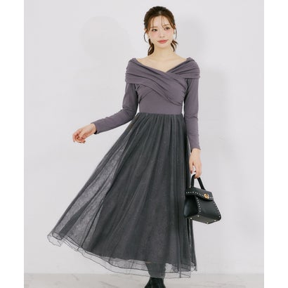 トッコクローゼット tocco closet オフショルカットソー×ラメレースドッキングワンピース｜詳細画像