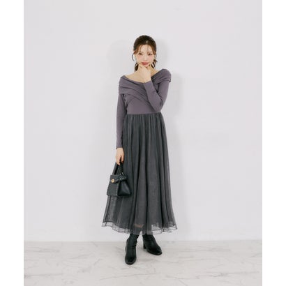 トッコクローゼット tocco closet オフショルカットソー×ラメレースドッキングワンピース｜詳細画像