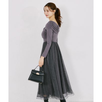 トッコクローゼット tocco closet オフショルカットソー×ラメレースドッキングワンピース｜詳細画像