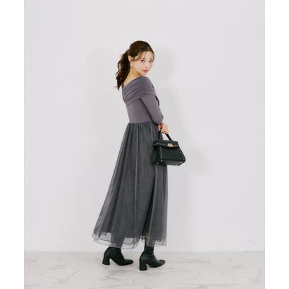 トッコクローゼット tocco closet オフショルカットソー×ラメレースドッキングワンピース｜詳細画像