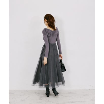 トッコクローゼット tocco closet オフショルカットソー×ラメレースドッキングワンピース｜詳細画像