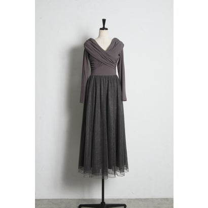 トッコクローゼット tocco closet オフショルカットソー×ラメレースドッキングワンピース｜詳細画像