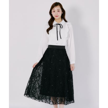 トッコクローゼット tocco closet パール装飾フェザーレースフレアスカート｜詳細画像