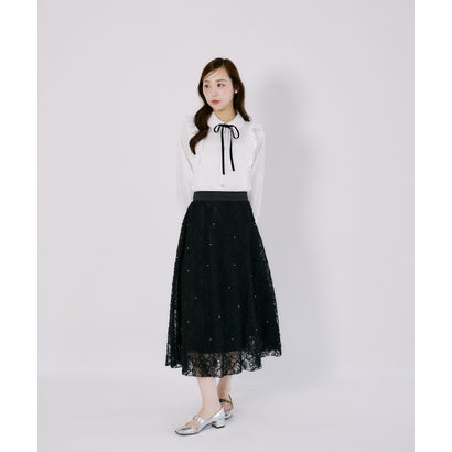 トッコクローゼット tocco closet パール装飾フェザーレースフレアスカート｜詳細画像