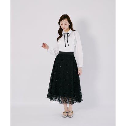 トッコクローゼット tocco closet パール装飾フェザーレースフレアスカート｜詳細画像