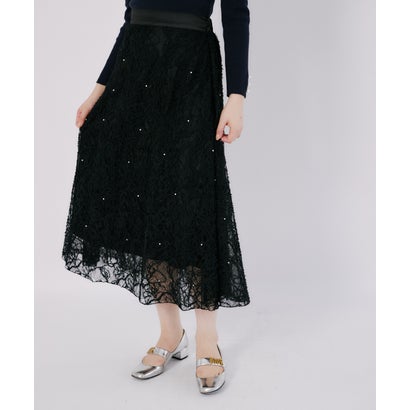 トッコクローゼット tocco closet パール装飾フェザーレースフレアスカート｜詳細画像