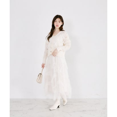 トッコクローゼット tocco closet ビジュー×シアーリボン付き透かし編みニットカーディガン｜詳細画像