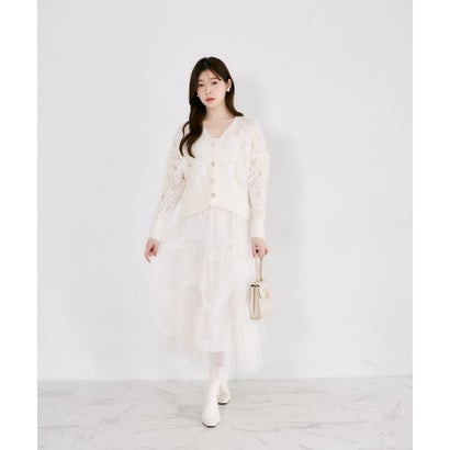 トッコクローゼット tocco closet ビジュー×シアーリボン付き透かし編みニットカーディガン｜詳細画像
