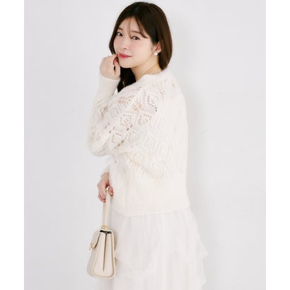 トッコクローゼット tocco closet ビジュー×シアーリボン付き透かし編みニットカーディガン｜詳細画像