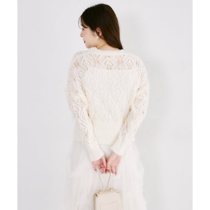 トッコクローゼット tocco closet ビジュー×シアーリボン付き透かし編みニットカーディガン｜詳細画像