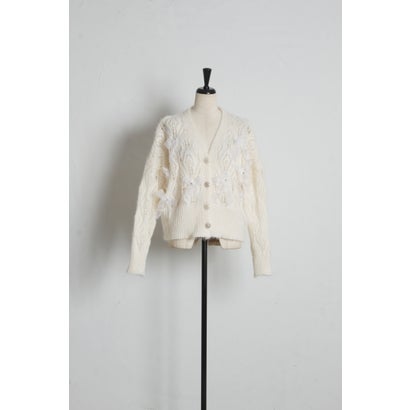 トッコクローゼット tocco closet ビジュー×シアーリボン付き透かし編みニットカーディガン｜詳細画像