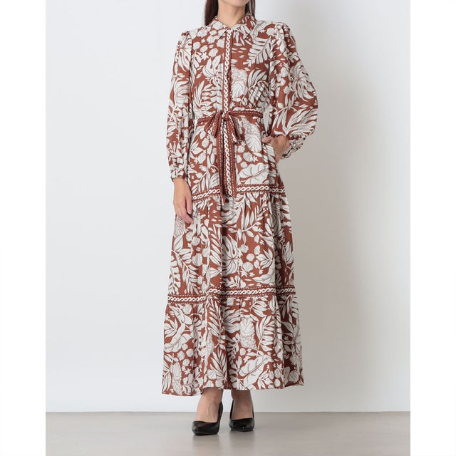 Coralie Tan Print Midi Dress （Tan）