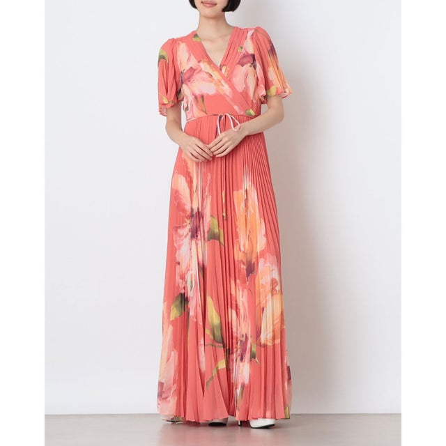 Abigail Pleated Print Dress （Orange）