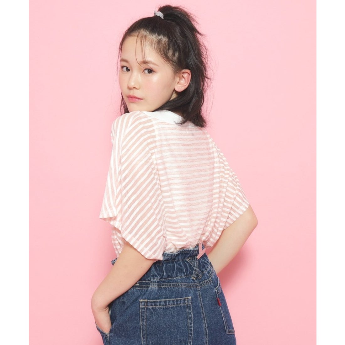 ピンク ラテ PINK-latte 【2点SET】シアーボーダーTシャツ＋インナー 