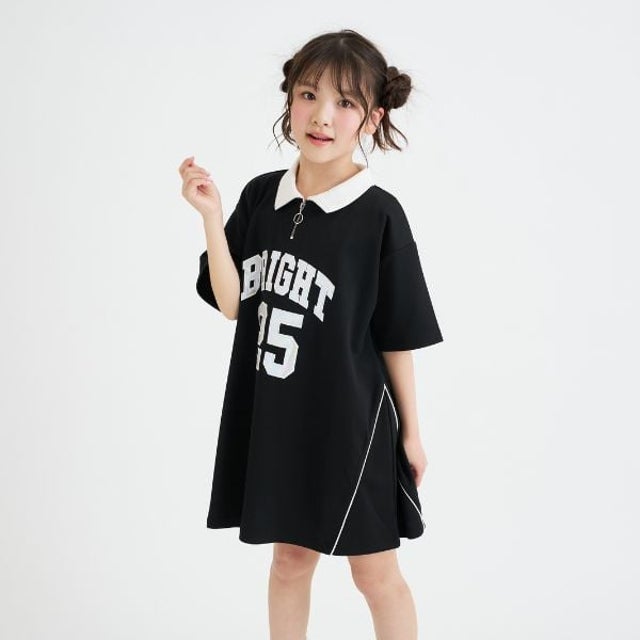 ナンバリングハーフZIPポンチワンピース （黒）