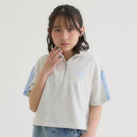 袖メッシュハーフジップ半袖Tシャツ2 （シロ杢）