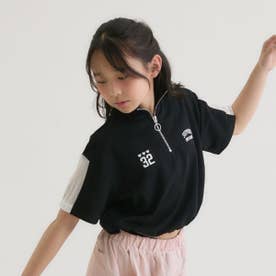 袖メッシュハーフジップ半袖Tシャツ2 （黒）