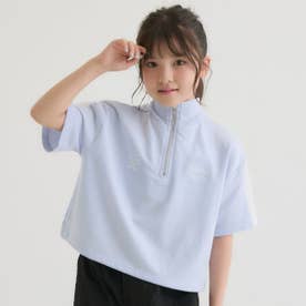 袖メッシュハーフジップ半袖Tシャツ2 （ラベンダー）
