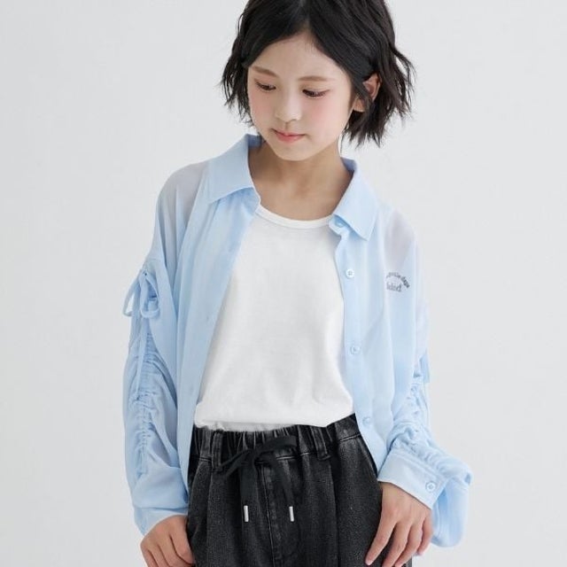 シアー袖ドロストシャツ＋タンクセット （サックス）