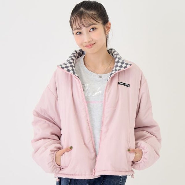 【別注】リバーシブル総柄フリースブルゾン （ライト ピンク）