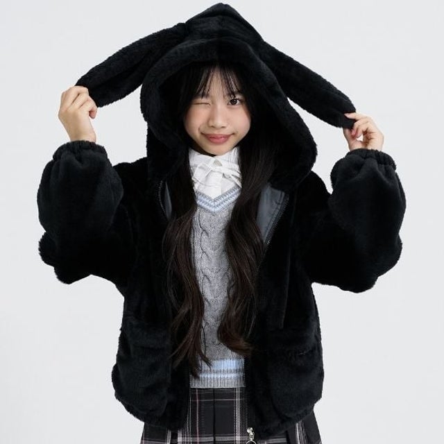 耳つきフェイクファーブルゾン （黒）