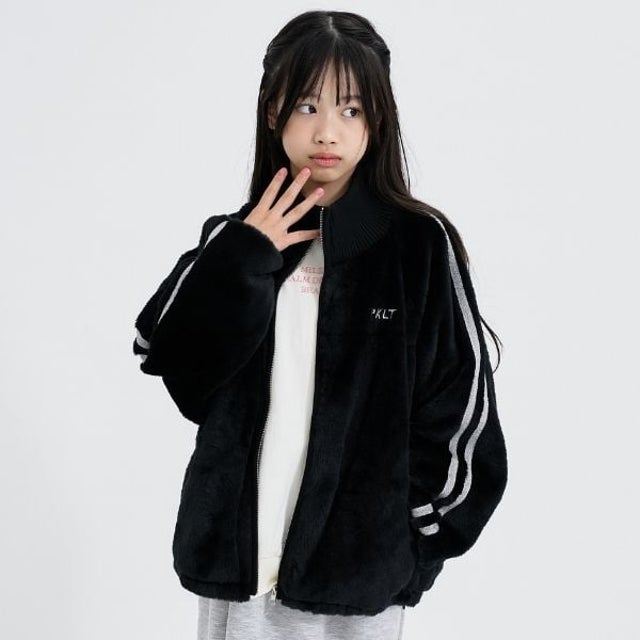 フェイクファーリブハイネックブルゾン （黒）