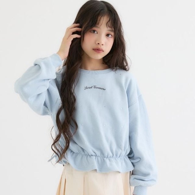裾フリルリボンラインストーントレーナー （サックス）
