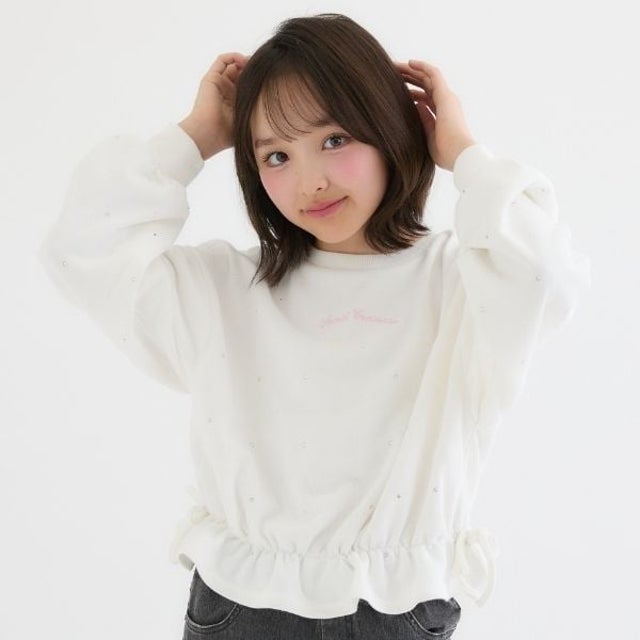 裾フリルリボンラインストーントレーナー （オフ ホワイト）