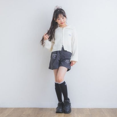 レタリング刺繍コーデュロイショートパンツ （サックス）｜詳細画像