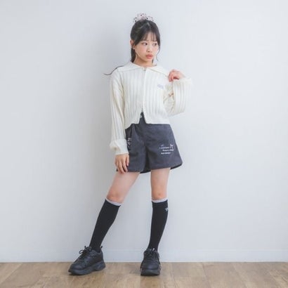 ピンク ラテ PINK-latte レタリング刺繍コーデュロイショートパンツ （チャコール）｜詳細画像