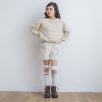 ピンク ラテ PINK-latte レタリング刺繍コーデュロイショートパンツ （チャコール）｜詳細画像