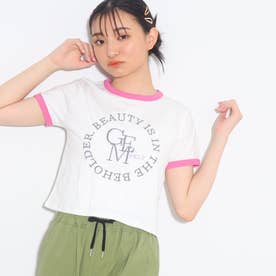Y2K気分♪配色リンガー刺繍Tシャツ （ピンク(172)）