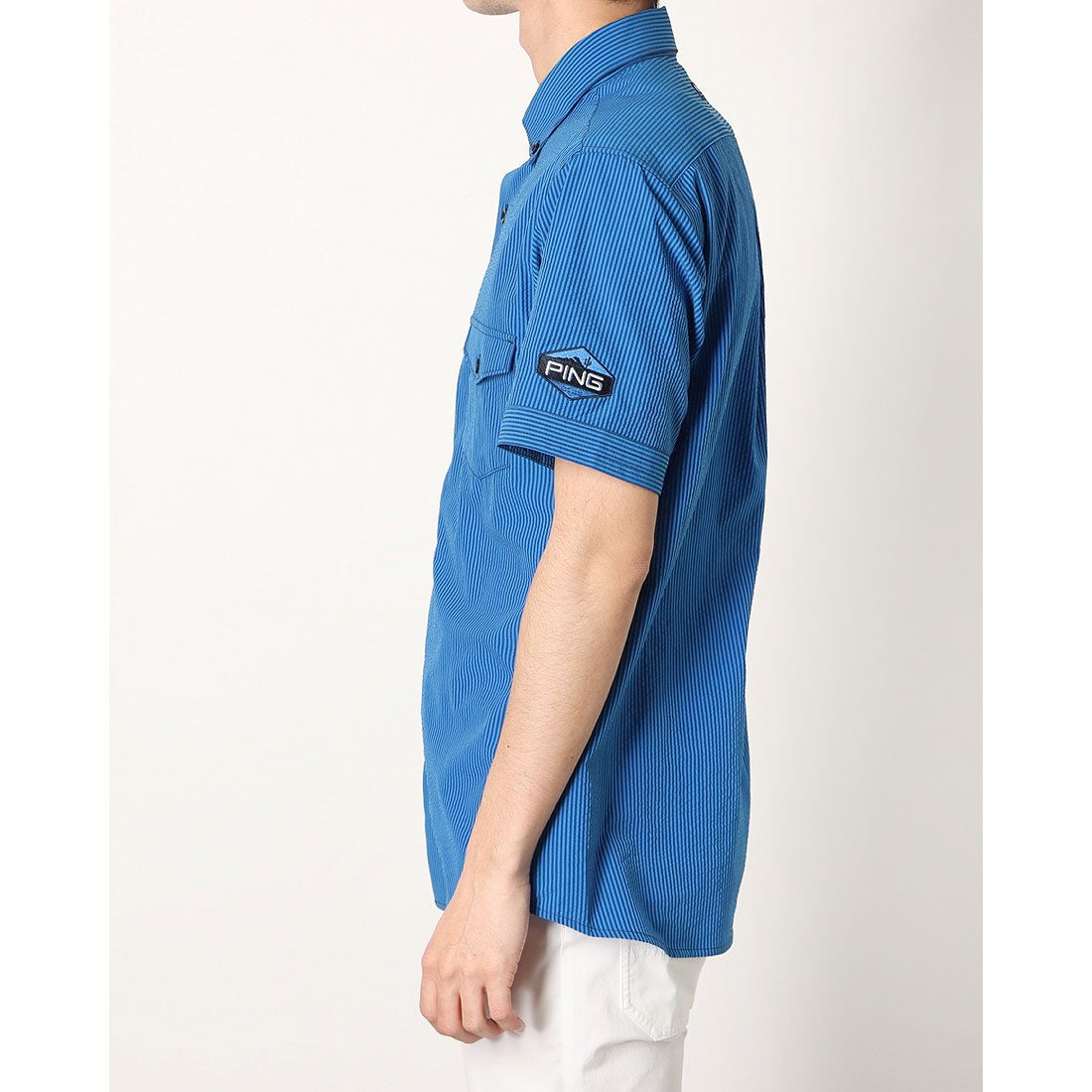 ピン PING メンズ ゴルフ 半袖シャツ シャツシアサッカーストライプオープンシャツ 6212111200 （ブルー）