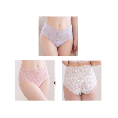 ピンクピンクピンク PINK PINK PINK 選べる3枚セット 深履き総レースショーツ 【返品不可商品】 （ライラック＋ピンク＋ホワイト）｜詳細画像