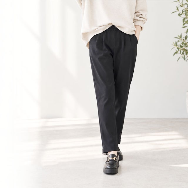 小柄さん用 テーパードパンツ 裏起毛 ストレッチ あったか 保温 ズボン 小さいサイズ （07.ブラック）
