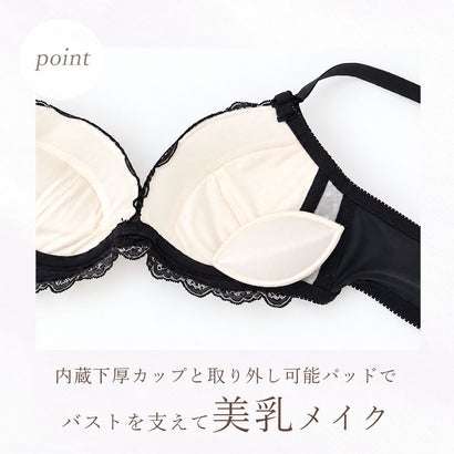 ブラ＆ショーツセット 脇高 脇高ブラ ブラジャー ショーツ セット レディース インナー 下着 大きいサイズ ブラ ブラショーツ ブラ＆ショーツ レース （ブラック）｜詳細画像