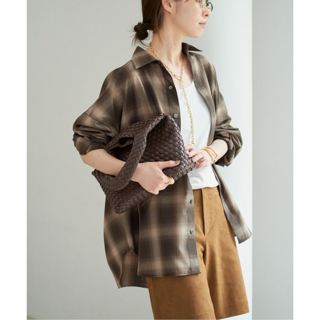 プラージュ Plage OMBRE CHECK シャツ （ブラウン） - ファッション