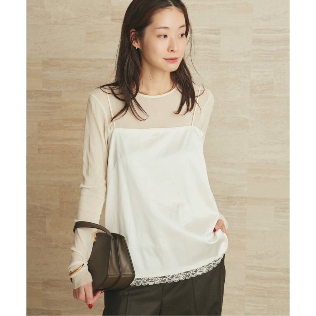 プラージュ Plage layered lace satin キャミソール （ホワイト 