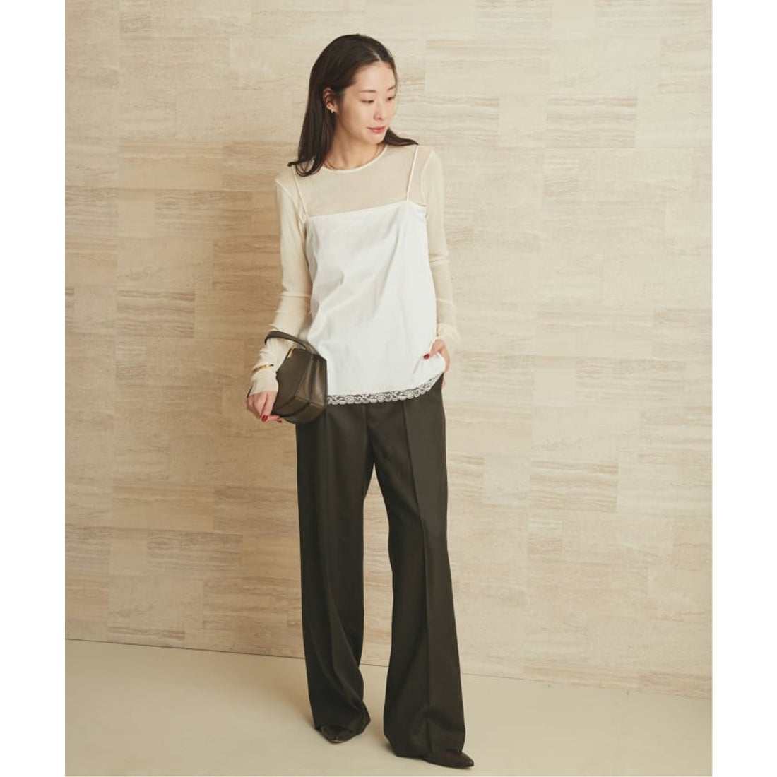 プラージュ Plage layered lace satin キャミソール （ホワイト 