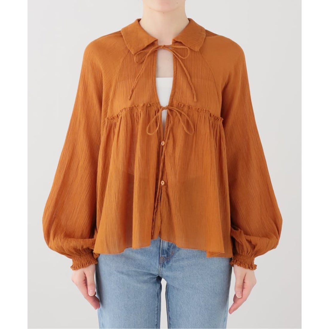 プラージュ Plage Crepe BOHO ブラウス （オレンジ） -ファッション 