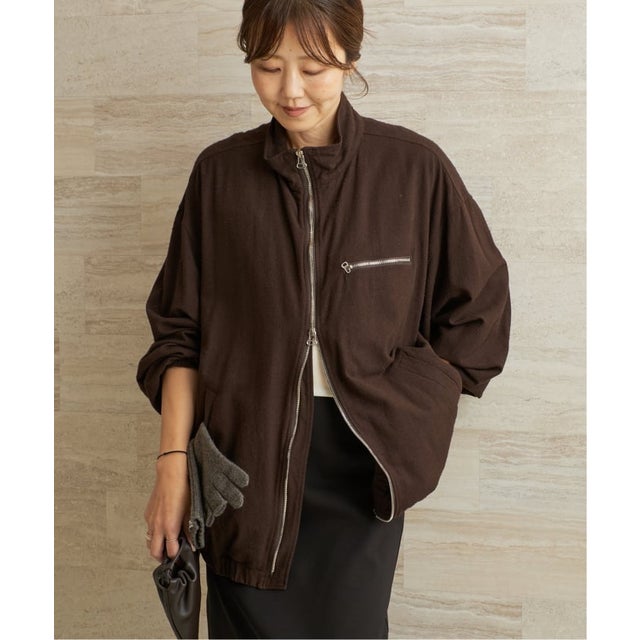 JANE SMITH  / ジェーンスミス GARMENT DYED SILK NOIL ZIP ブルゾン （ブラウン）