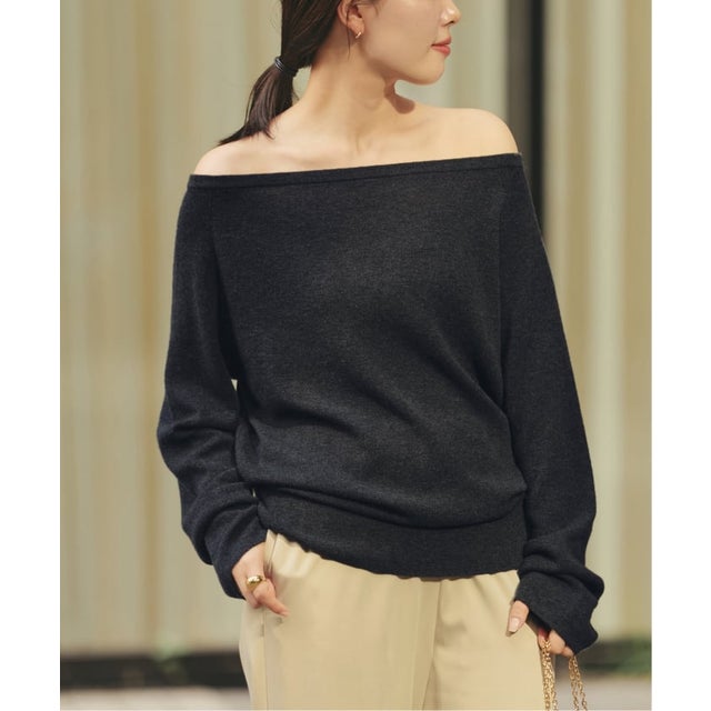 《追加予約》Off shoulder slit ニット 5 （グレー）