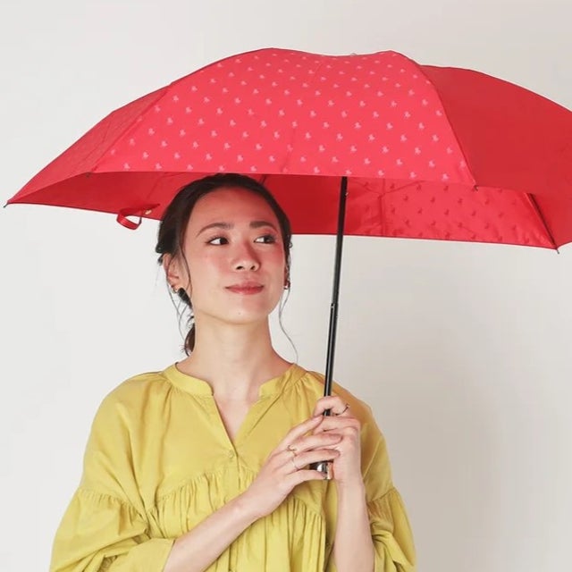 【日本製】雨傘 折りたたみ傘 ポロポニー カチオンジャガード 二浴染め UV ユニセックス （レッド）