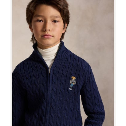 (ボーイズ 8才～20才)Polo ベア ケーブル コットン フルジップ セーター （410ネイビー）｜詳細画像
