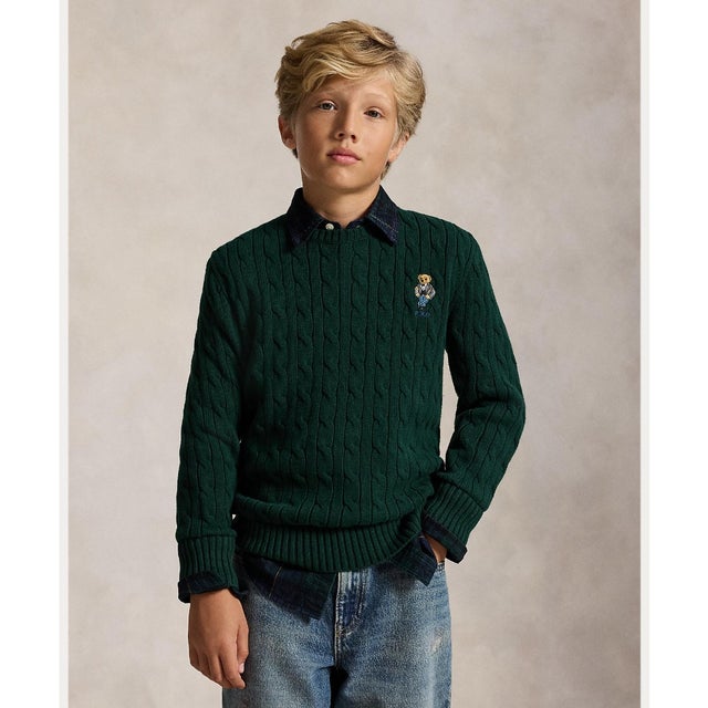 (ボーイズ 8才～20才)Polo ベア ケーブルニット コットン セーター （300グリーン）