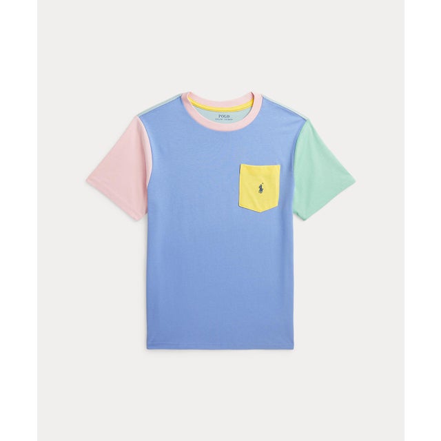 
                    (ボーイズ 8才～20才)カラーブロック コットン ポケット Tシャツ 400ブルー