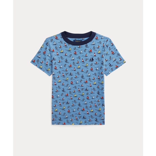 
                    (ボーイズ 3才～7才)セールボートプリント コットン ジャージー Tシャツ 400ブルー