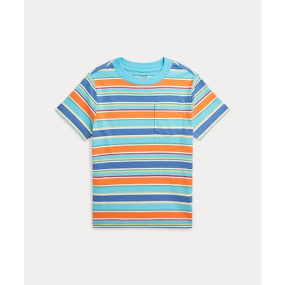 (ボーイズ 2才～7才)ストライプド コットン ジャージー ポケット Tシャツ 400ブルー｜詳細画像